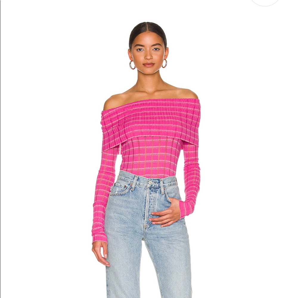 Free People Revolve NWT Snowbunny GF Rib Off Shoulder Top Fuschia Fizz